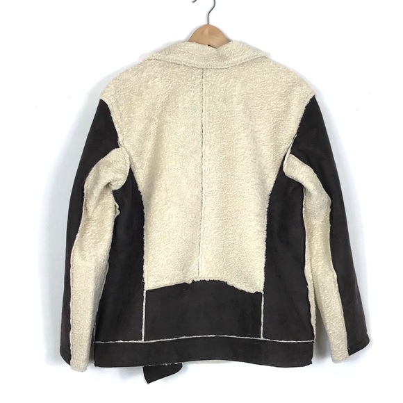 Treasure and Bond Moto Bomber Shearling Mixed Media Jacket Coat Size Large - Picture 2 of 8
